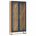 Vitrine Massivholz Blau Gehärtetes Glas 200cm