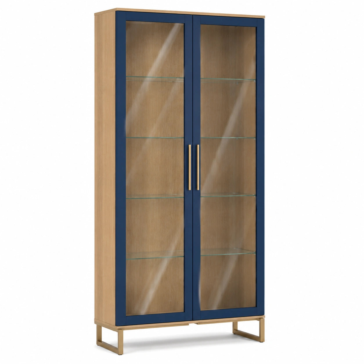 Vitrine Massivholz Blau Gehärtetes Glas 200cm