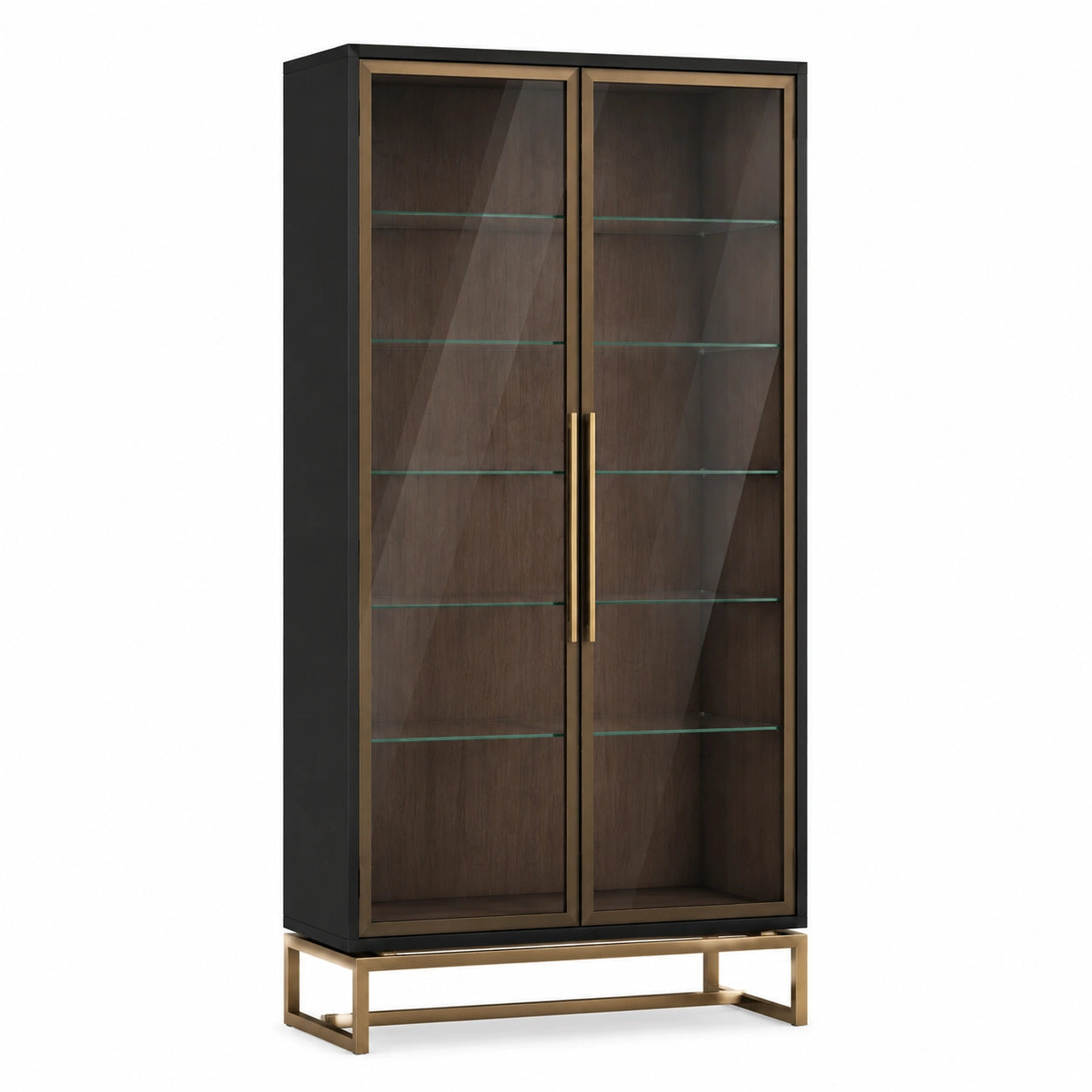 Vitrinenschrank mit Glastüren, Eichenholz und Metallrahmen