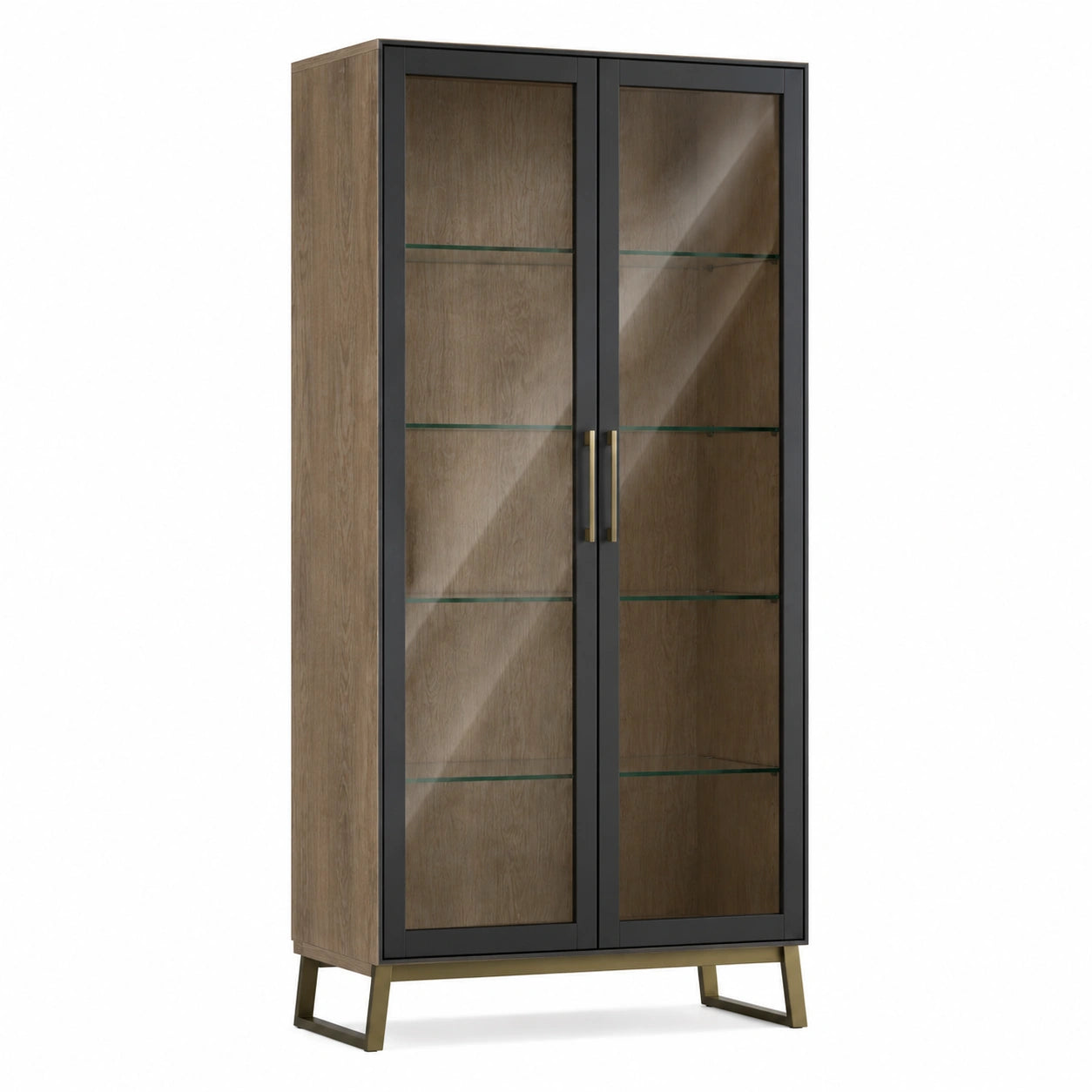 Vitrine Eichenfurnier mit Hartglas Schwarz 200cm x 80cm x 40cm