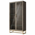 Vitrine aus Holz und Glas mit Metallrahmen Dunkelbraun/Messing 200x100x40cm