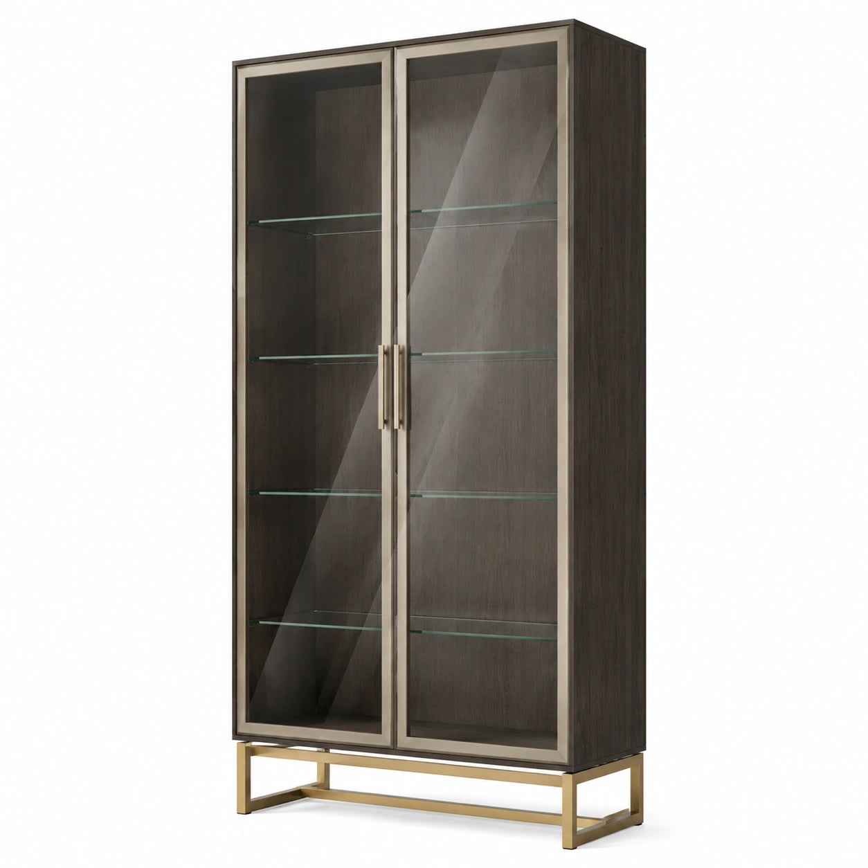 Vitrine aus Holz und Glas mit Metallrahmen Dunkelbraun/Messing 200x100x40cm
