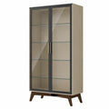Vitrinenschrank Glas Doppeltüren Holz Beige/Schwarz