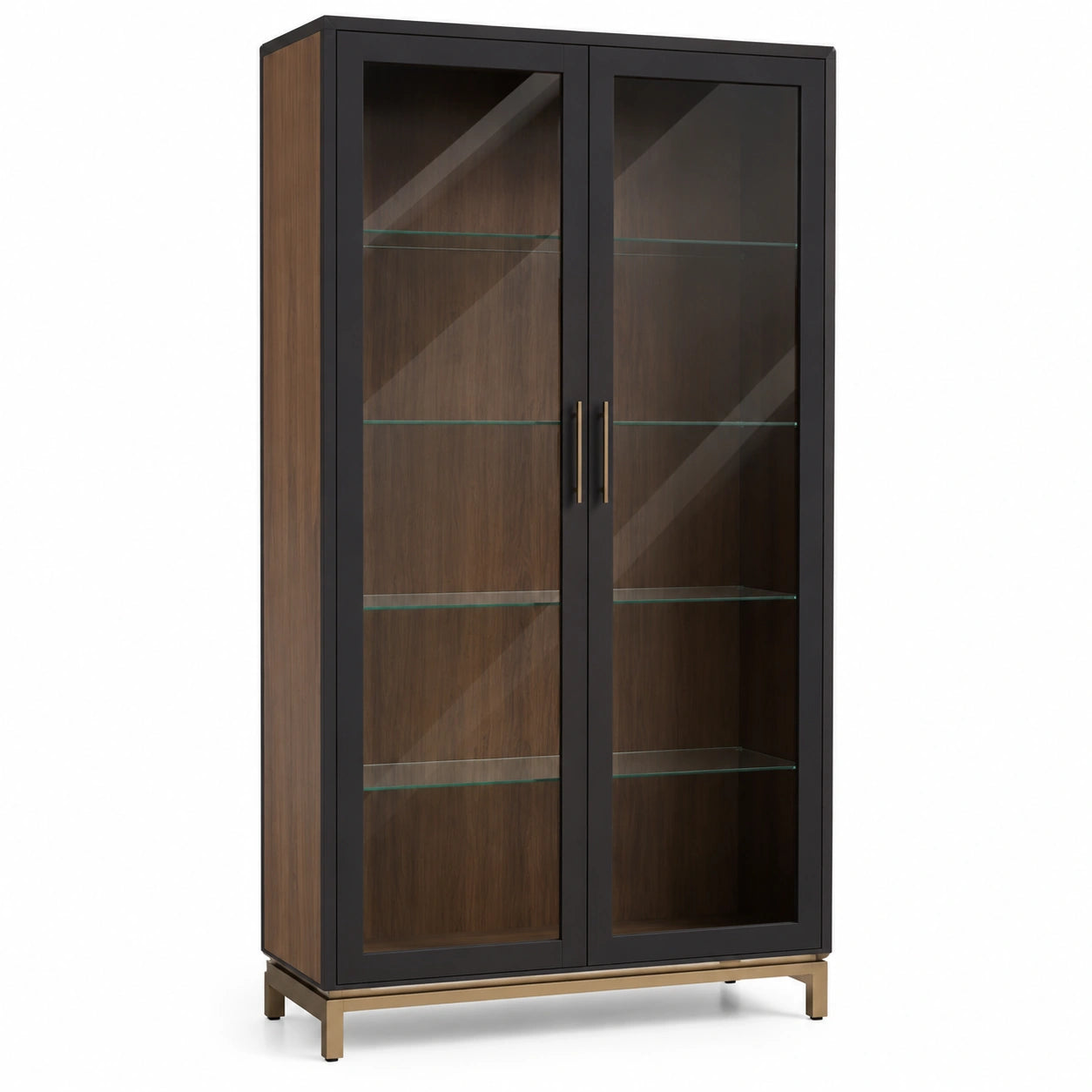 Holzvitrine mit Metallrahmen und Glastüren, Schwarz/Braun, 80x40x180 cm