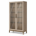 Vitrinenschrank aus Eiche mit gehärtetem Glas und Metallfuß, 200 cm