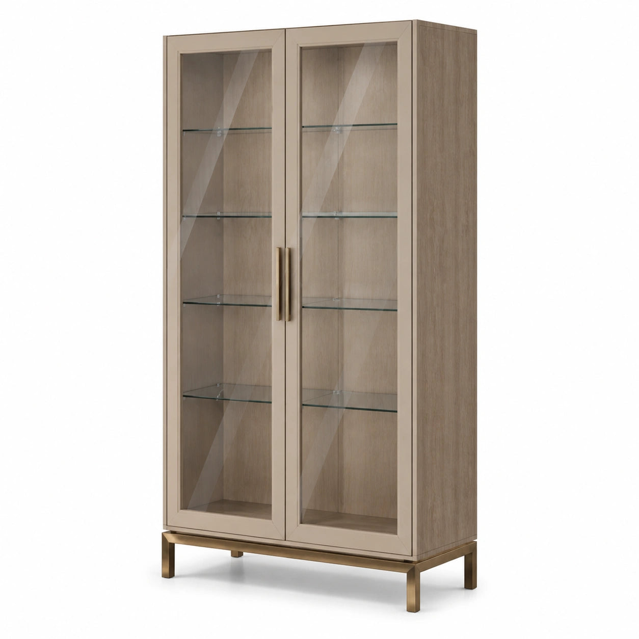 Vitrinenschrank aus Eiche mit gehärtetem Glas und Metallfuß, 200 cm