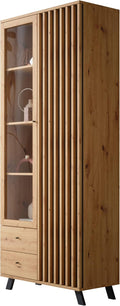 Newroom 92x198x40 Vitrine Wildeiche Anthrazit Standvitrine Modern Vintage - cm (BxHxT) - Vitrinenschrank Glasvitrine