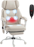 Bürostuhl, mit Massagefunktion Ergonomisch Leathaire-Stoff Cremeweiß, HOMCOM