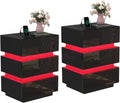 Nachttische, Nachtschrank mit led, Nachtkommode mit ladefunktion und USB, 3 Schubladen (45x35x62cm, Schwarz), Lvhcmfohm