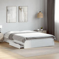 Bett, gestell Bett mit Schubladen für Schlafzimmer Bettrahmen mit Lattenrost Schlafzimmerbett Doppelbett Weiß 140 × 200 cm Holzwerkstoff, Refined