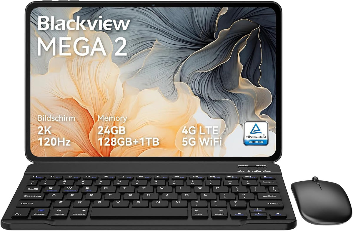 Blackview Tablet PCs, Mega2 Tablet 12 Zoll Android 15 Tablets mit Tastatur Maus Stift