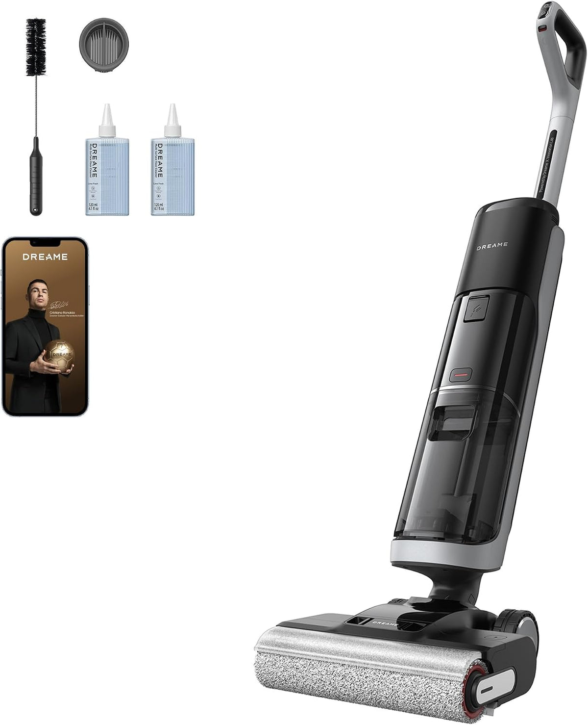 dreame Nass-Trockensauger, H14 Pro Nass- und Trockensauger, 180° Lie-Flat, 60 °C Bürstenpflege, 5-min Trocknung, automatische Lösungsmittelverteilung