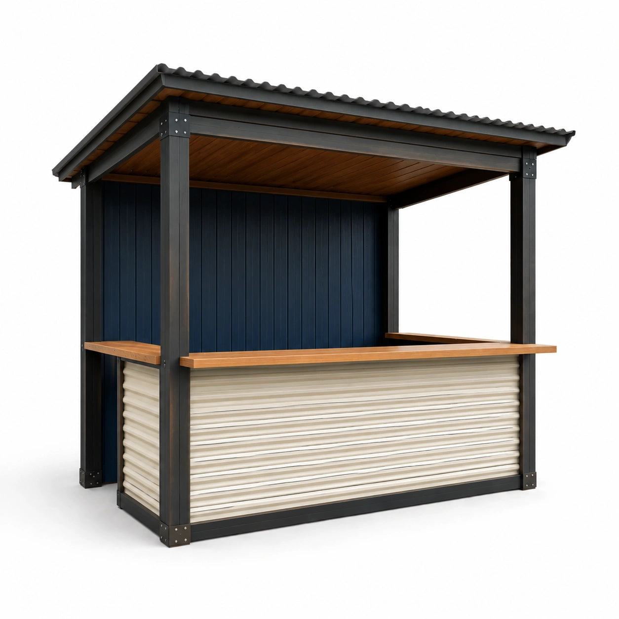 Gartenbar Überdachung Stahl Holz Blau