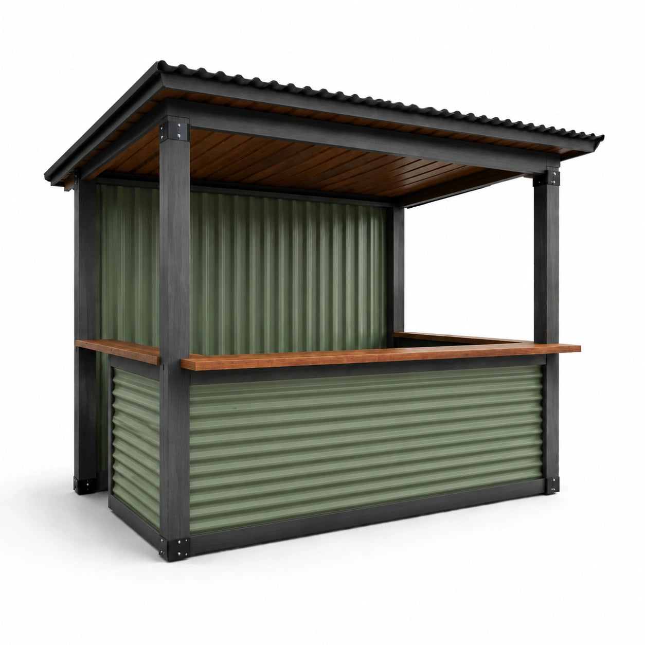 Gartenbar aus Wellstahl und Massivholz 200x100x220cm