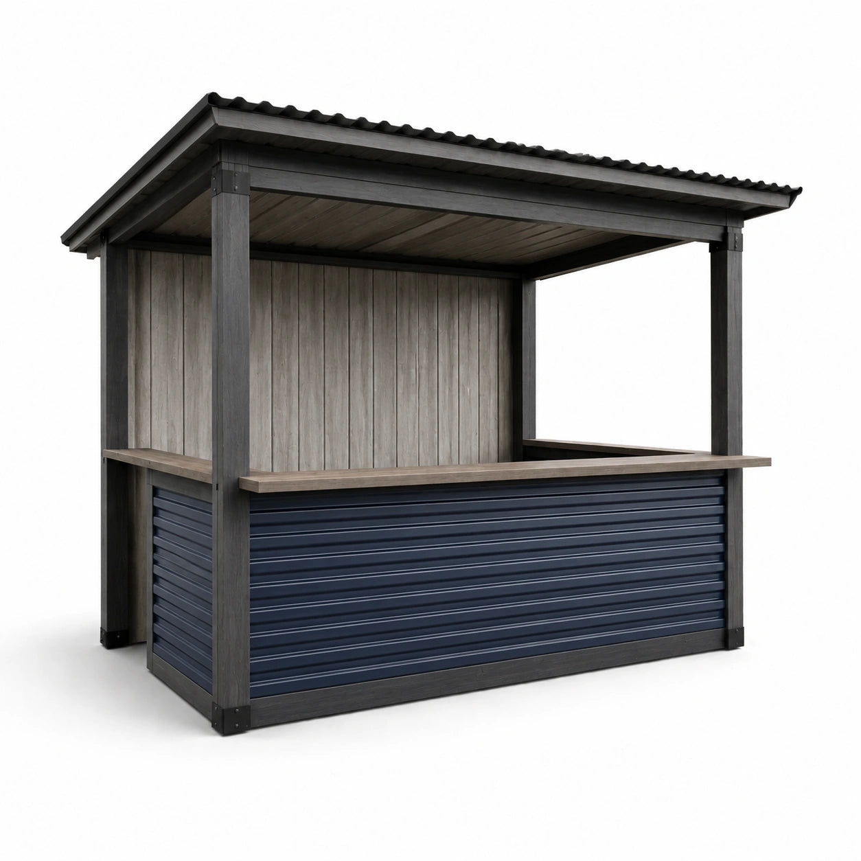 Outdoor Bar Pavillon Holz und Metall mit Überdachung Grau/Blau