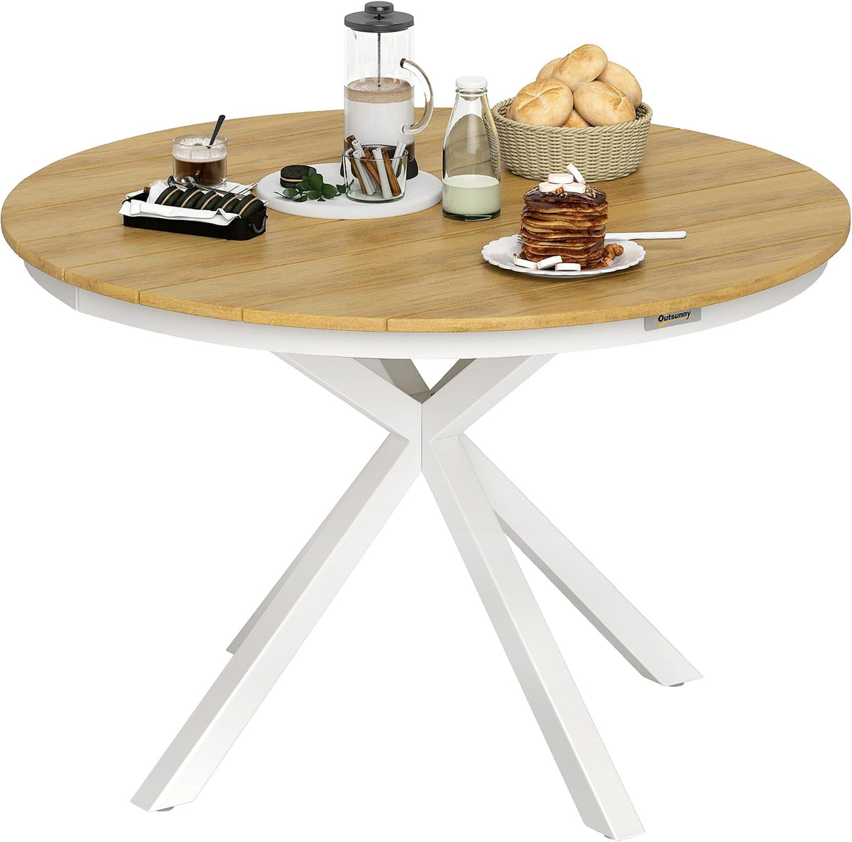 Esstisch, Gartentisch Ø118cm Wetterfest Balkontisch aus Aluminium Teak, Outsunny