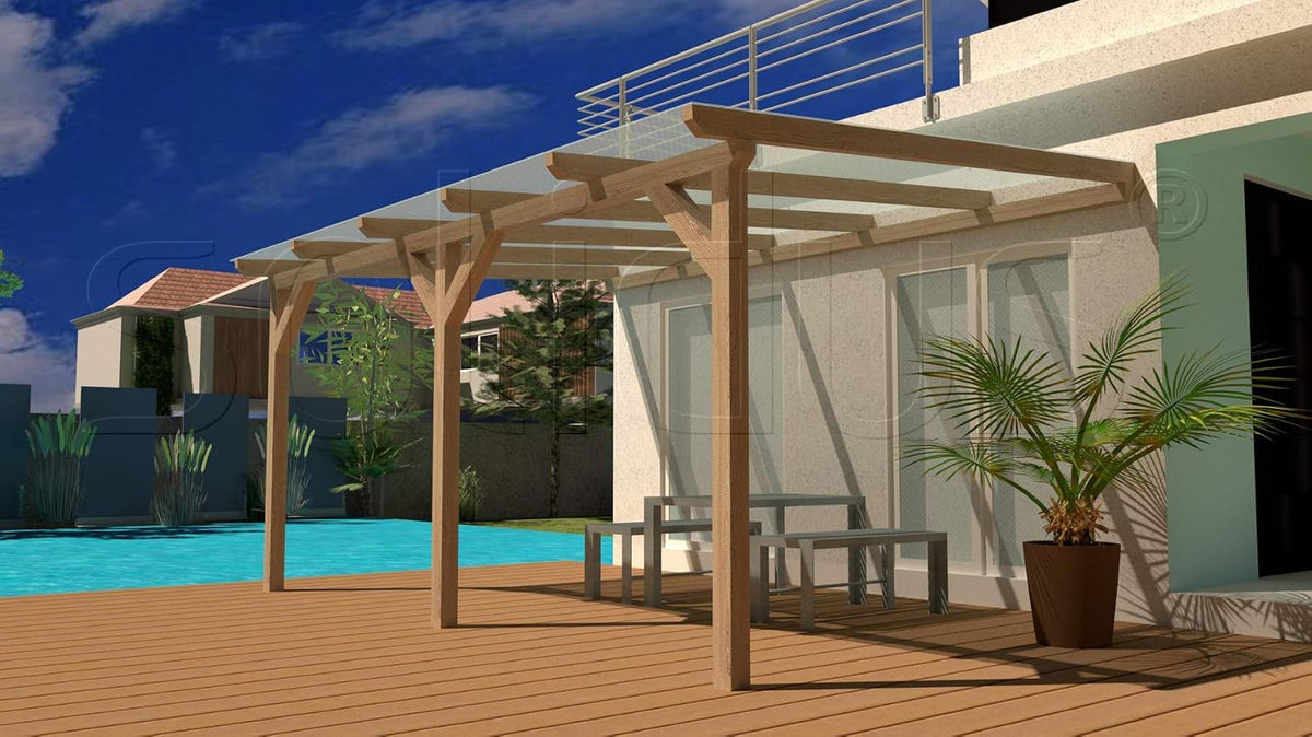 Pavillon 600x400 NATUR ÜBERDACHUNG TERRASSENDACH HOLZ VORDACH CARPORT TERRASSE WINTERGARTEN GARTENLAUBE solidBASIC cm BxT Leimholz