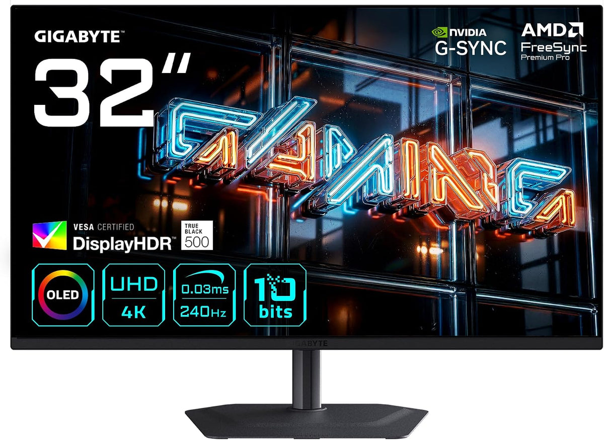 Gigabyte MO32U24 32' OLED 4K UHD Gaming- Monitor, 3840 × 2160, 240Hz, 0.03ms, 300 cd/m², G-Sync Kompatibel, FreeSync Premium Pro