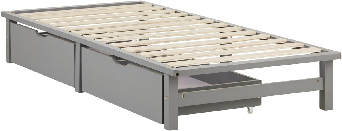 Bett Paletten, 90 × 200 cm Grau mit Schubladen & Lattenrost, Homestyle4u