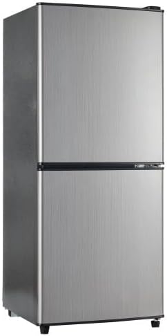 Mini-Kühlschrank, Retro Kühlschrank mit Gefrierfach, 60L Kühlschrank + 46L Gefrierschrank, 7 Temperatureinstellungen, LED-Licht, Silber-Tür