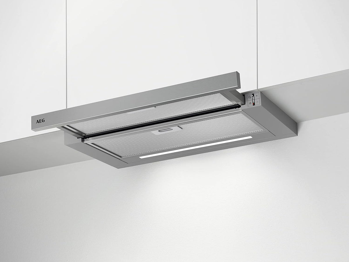 AEG Dunstabzugshaube,   DPS5650AM Flachschirm-Dunstabzugshaube/Abluft oder Umluft/60cm/Grau/max. 415 m³/h/min. 54 – max. 70 dB(A)/A/SoftTouch