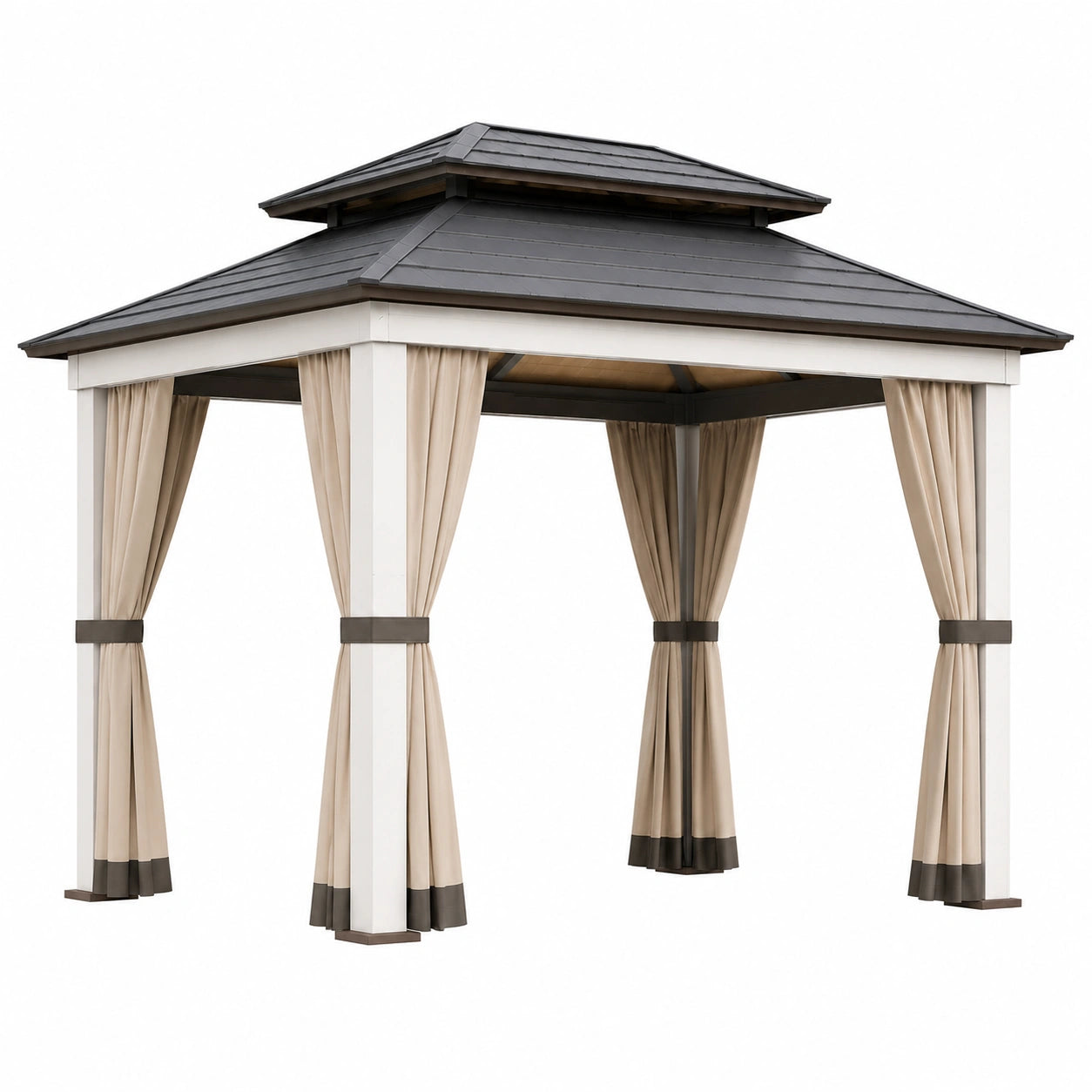 Pavillon mit Aluminiumrahmen und Polyester Vorhängen, Beige, 3x3m