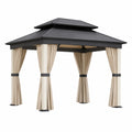 Pavillon Metall Beige mit Polyester Vorhängen 300x300x250 cm