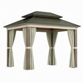 Holz-Pavillon mit verzinktem Stahldach und Polyester-Vorhängen 3x3m