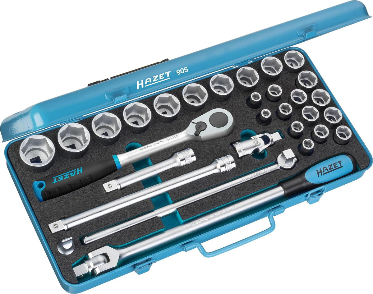 Hazet Steckschlüsseleinsätze, Steckschlüssel-Satz 905, 1/2 Zoll (12, 5 mm) Vierkant, Länge 435 mm