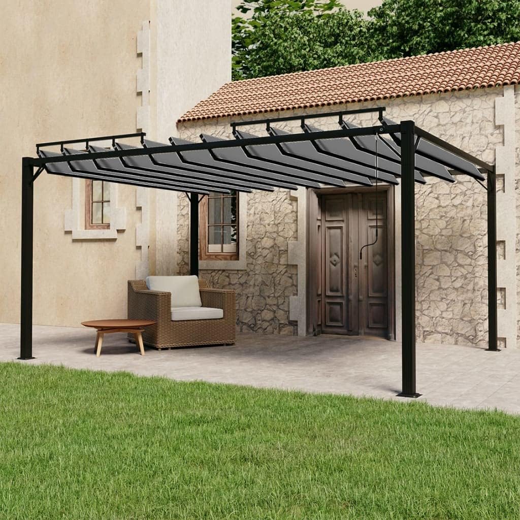 Pavillon Garten, Pergola mit Lamellendach 3 × 4 m Anthrazit Stoff und Aluminium, Willood