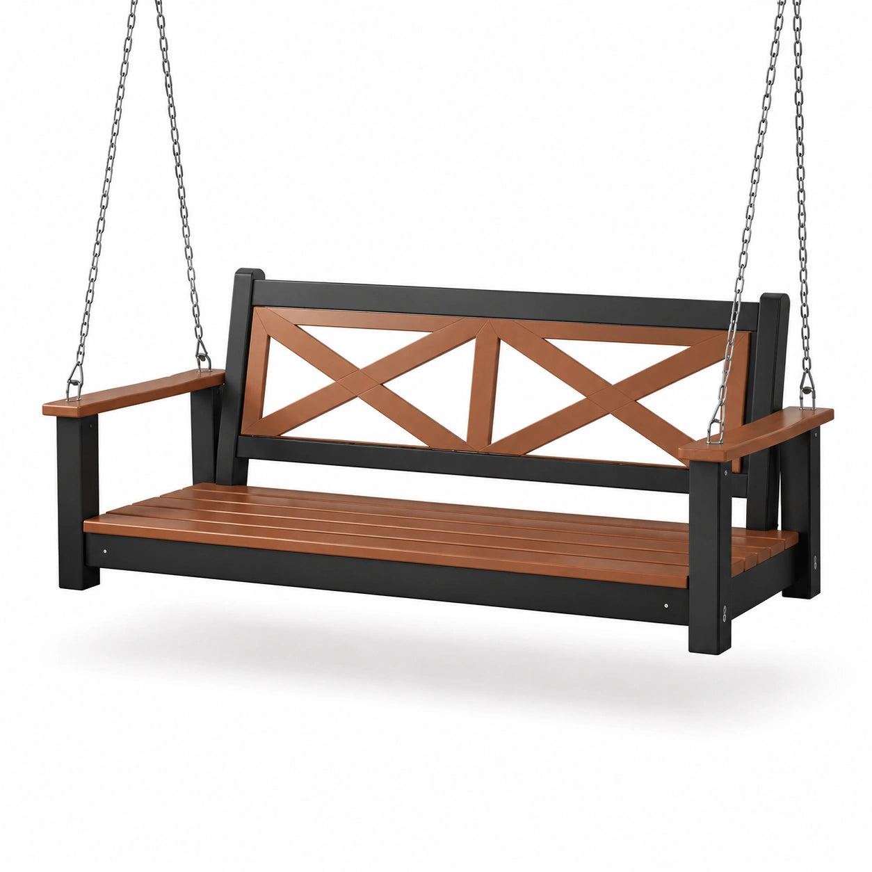 Holz und Stahl Hängeschaukel Braun/Schwarz 150x60x55 cm