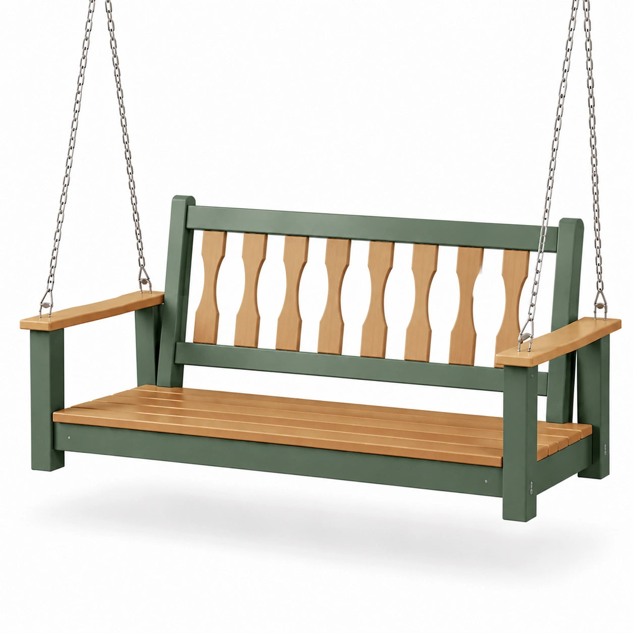Garten-Holz-Metall-Schaukelbank 120 cm Grün Natur
