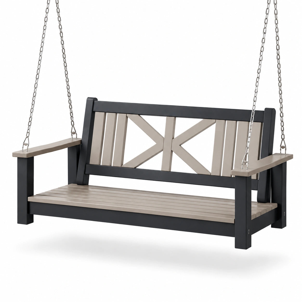Metall und Kunststoff Gartenschaukelbank 150cm Schwarz/Beige