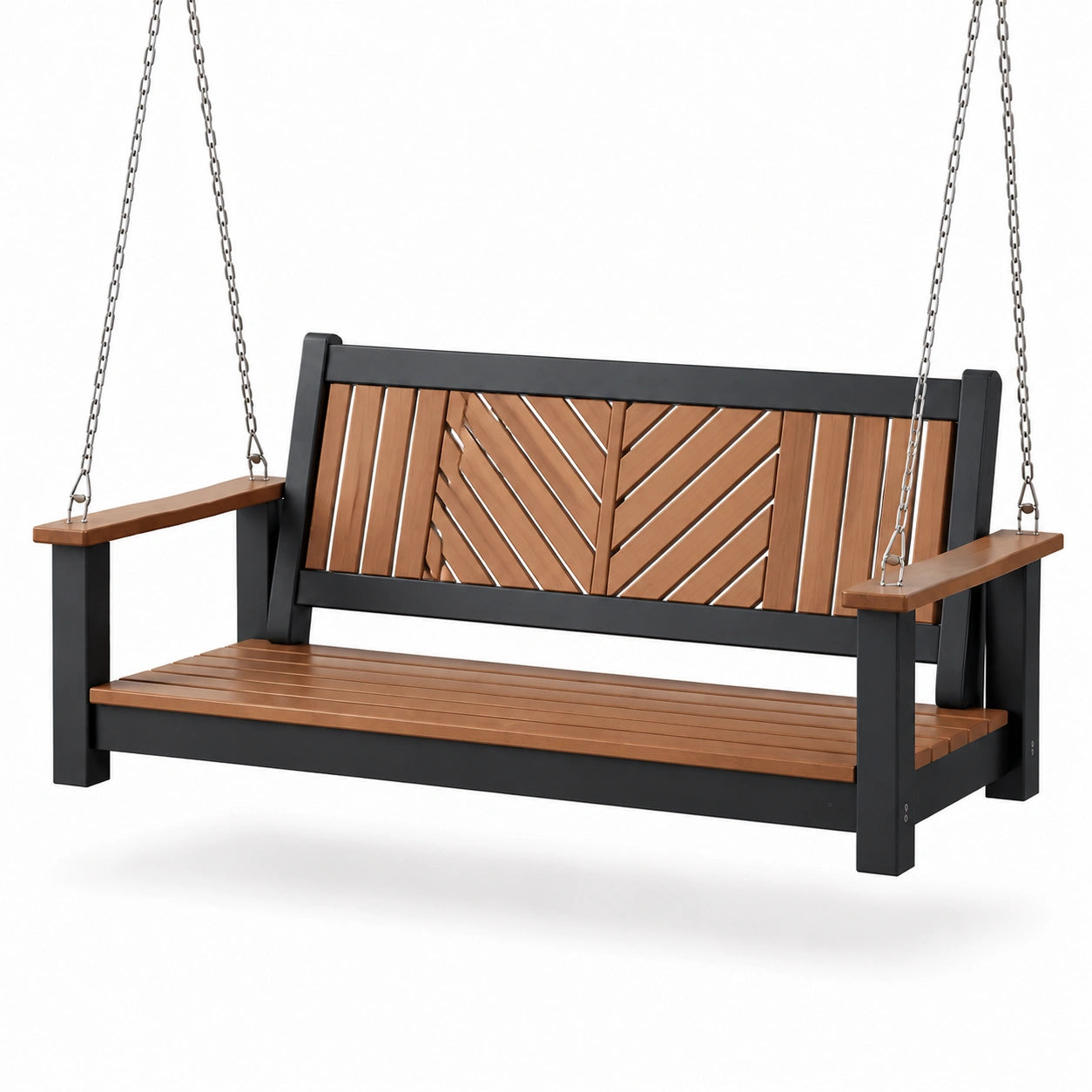 Hängeschaukelbank aus Aluminium und Polywood, Schwarz/Braun