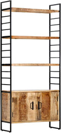 Standregal 4 2 3 Raues Mangoholz Bücherregal Ebenen Türen Fachböden, Wandregal Aktenregal Holzregal Bücherschrank 80 × 30 × 180cm, vidaXL