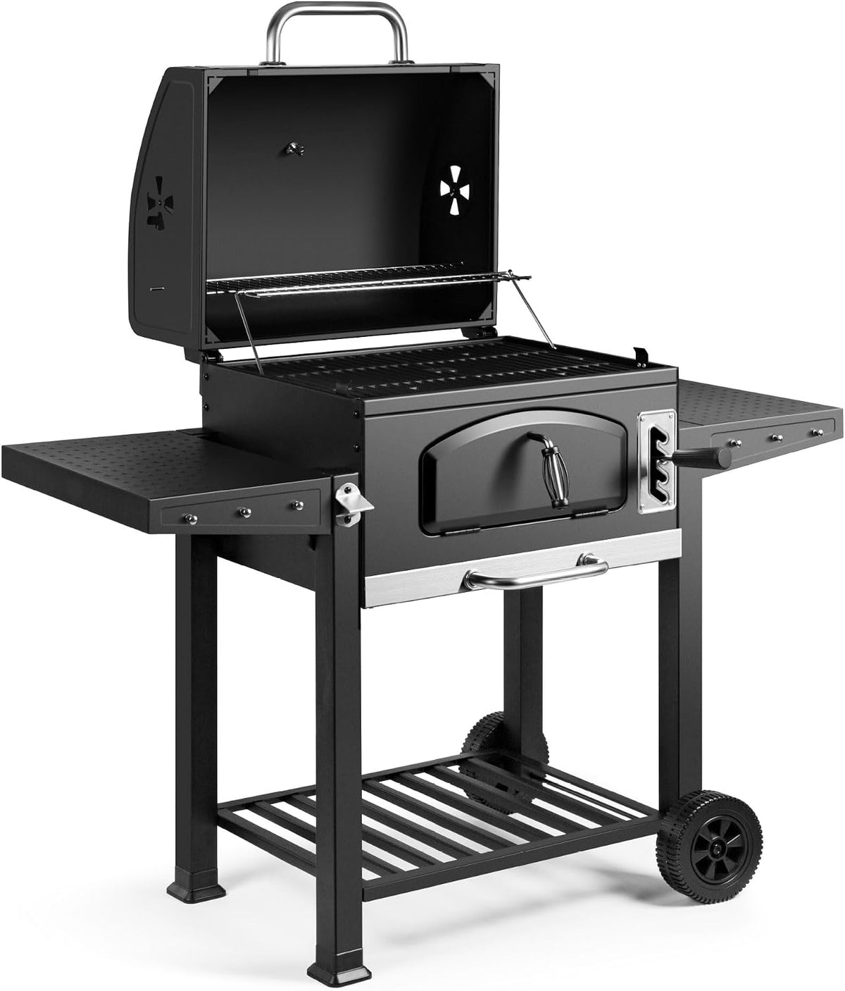 VonHaus Holzkohlegrill, XL, Amerikanisher Barbecue 2-in-1 Grill und Smoker mit Warmhalterost, Klappablagen, Temperaturanzeige, Grillrost, Luftventilen