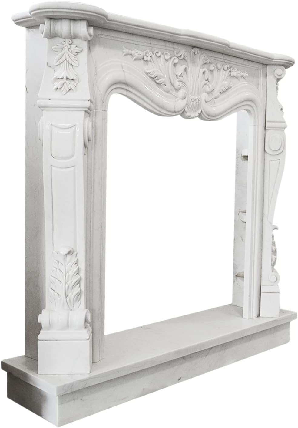 CBAM Elektrische Kamine, Kamin im Stil Louis XVI aus weißem Marmor von Carrara Italian Marble Fireplace Frame Classic Design L.150 cm