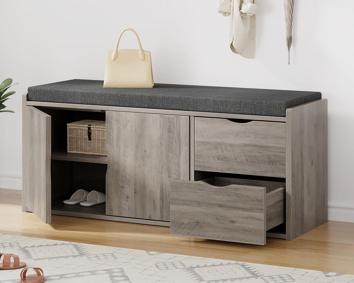 LVB Schuhablagen, 101cm Sitzbank Schuhregal Gepolstert Stauraum Grau für Flur Wohnzimmer