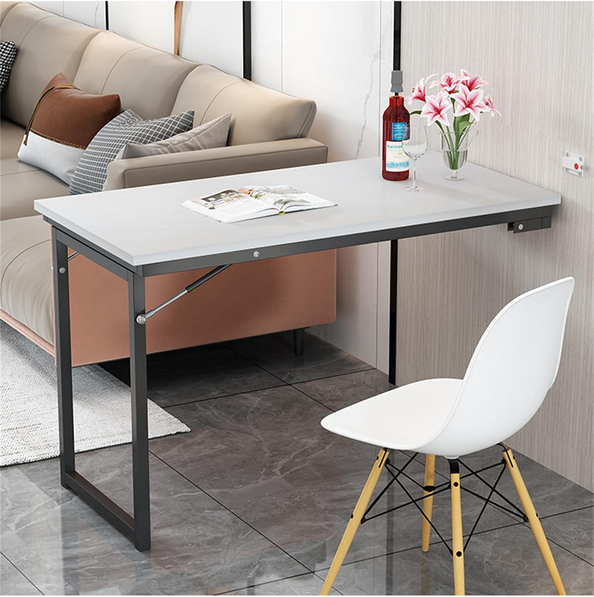 Klapptische, klappbarer Küchentisch für 2-4 Personen, 90×60×75cm, Küchenregal für Balkon, Pounjsd