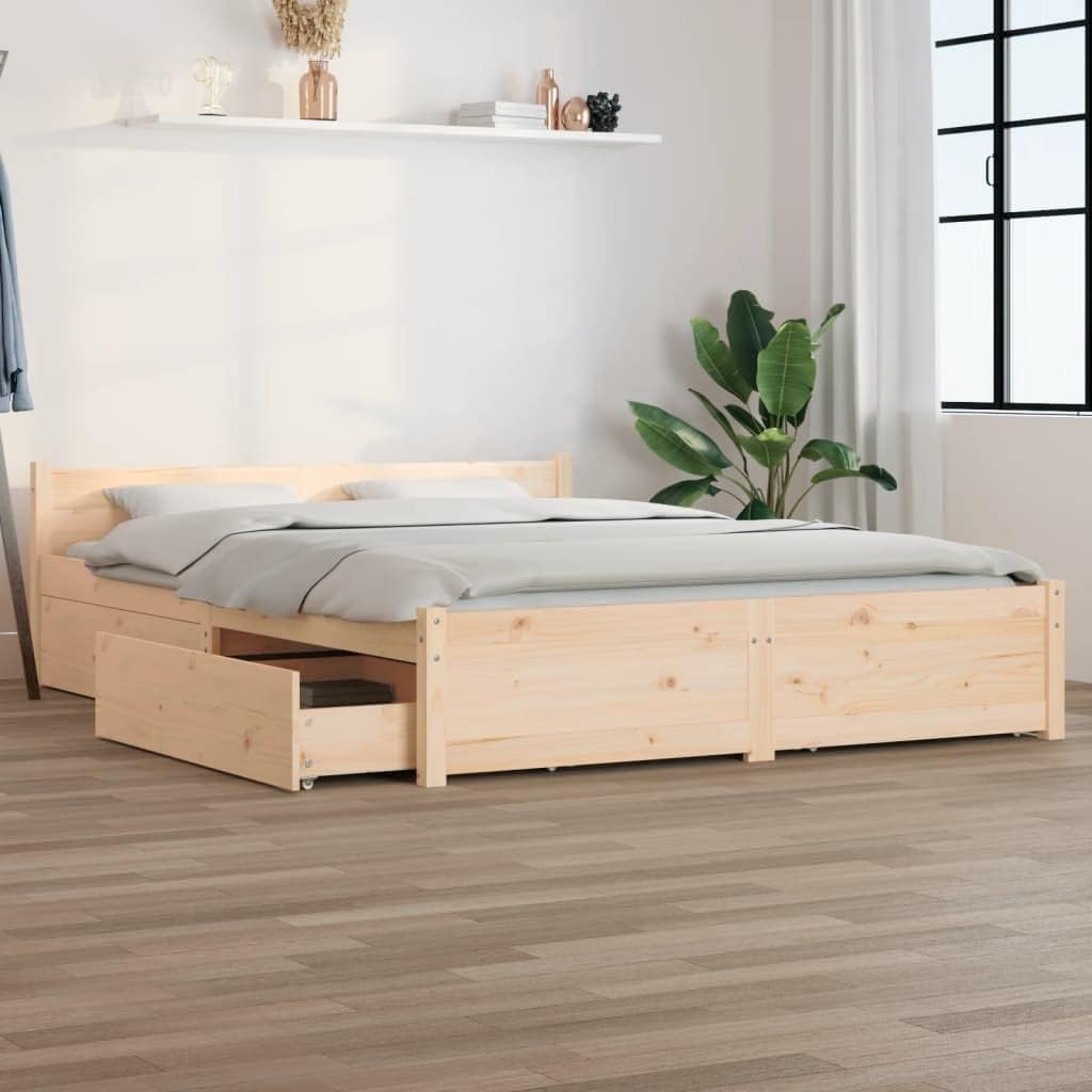 Bettgestell, Bettrahmen mit Schubladen Kopfteil Lattenrost, Holzbett Massivholzbett für Schlafzimmer Bett mit Schubladen 120 × 200 cm, Cozynest