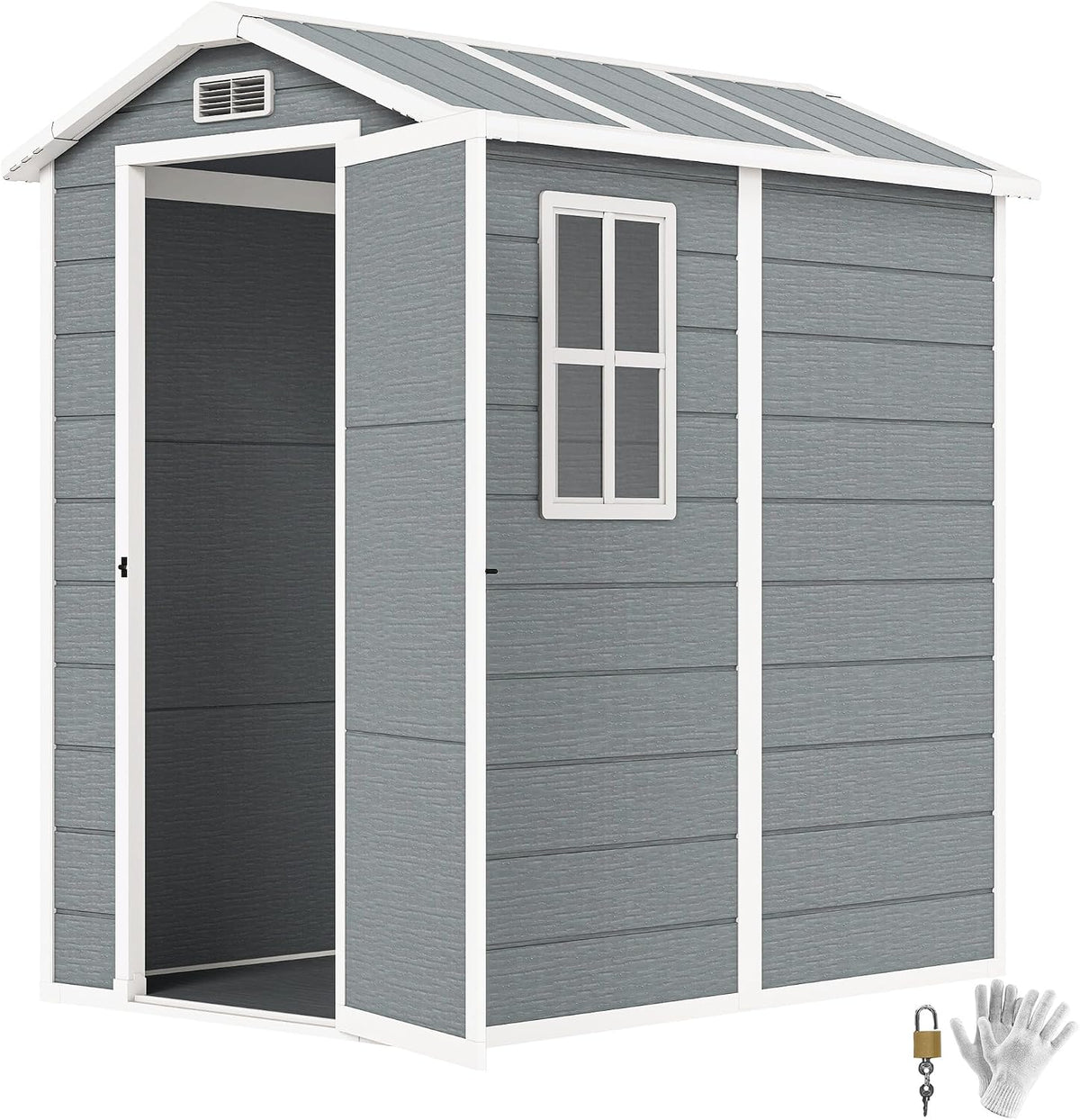 Outsunny Gerätehaus, 1m² Wasserdicht mit Boden 131 × 186 × 198/172 cm Grau