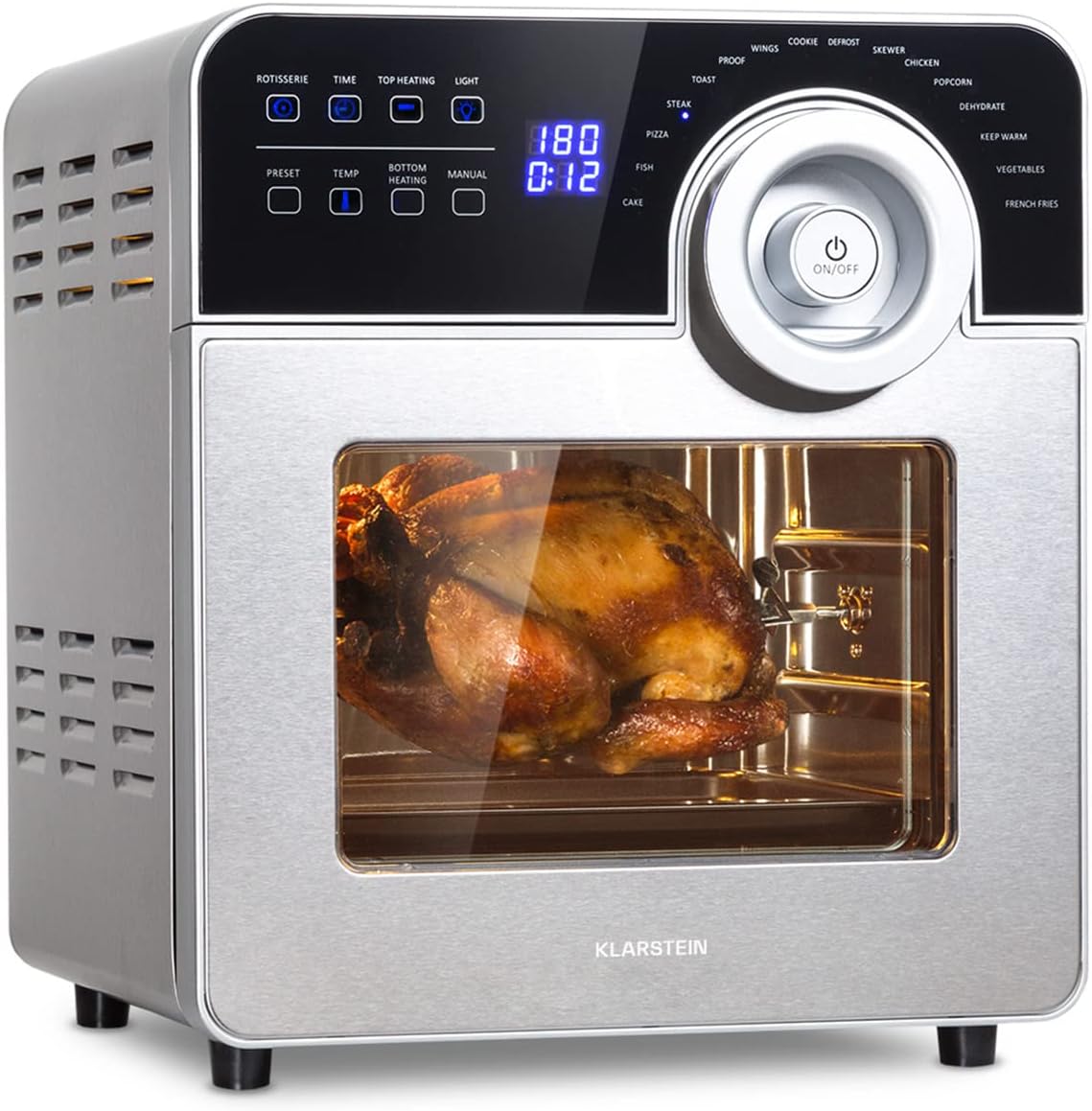 Klarstein AeroVital Cube Chef Heißluftfritteuse, 1700 W Heissluftfriteuse, Airfryer mit Touchscreen, 16 Programme, 50-220 °C, 14 L