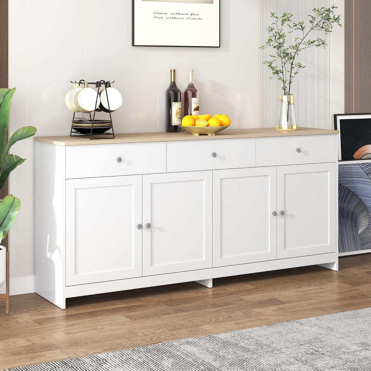Sideboard, Buffetschrank, Kommode für Wohnzimmer und Esszimmer, Aufbewahrungsschrank mit 4 Türen und 3 Schubladen, Moderner Wohnzimmerschrank