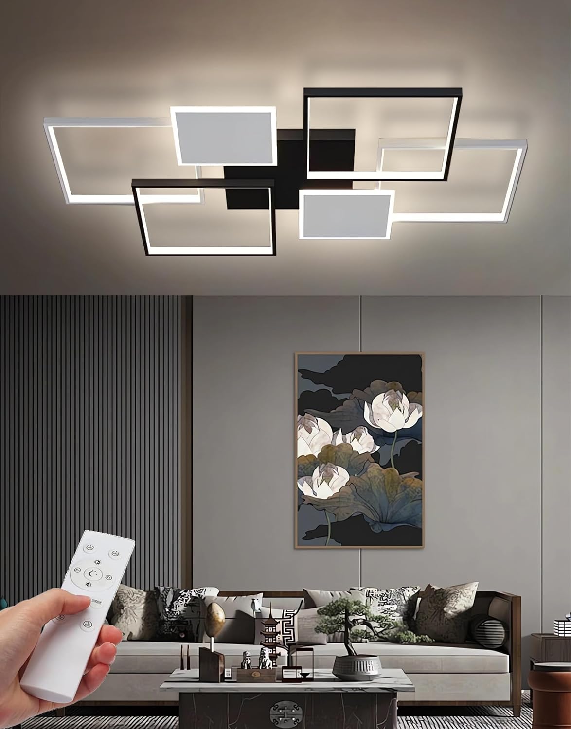 QYSMGS LED-Deckenbeleuchtung Modern Rechteckige Deckenlampen Für Wohnzimmer Dimmbar Mit Fernbedienung Contro Flush Mount Deckenleuchte