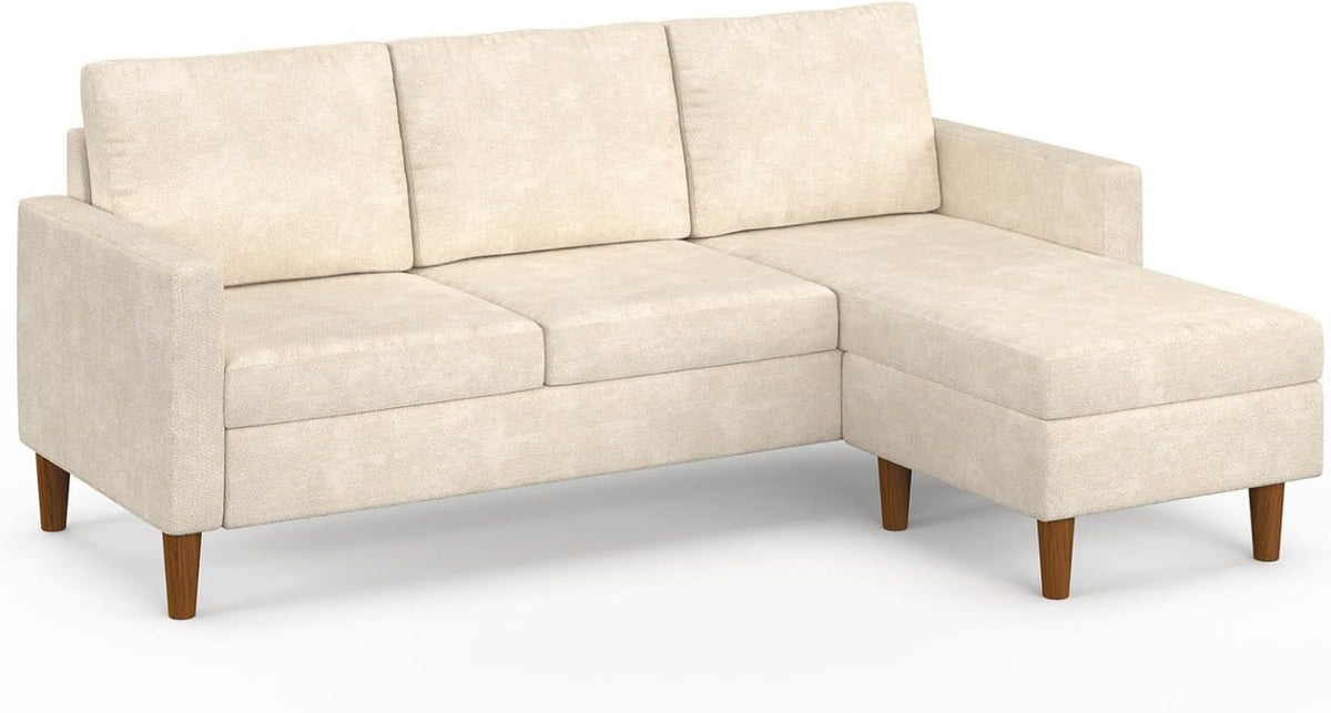 Sofa - Eck, Marius, wendbar, 3-Sitzer, Chenille-Stoff, Beige, IDMarket