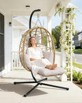 Hängesessel, mit Gestell Fußstütze, Hängekorb Sessel, Hängeschaukel, Egg Chair für Garten, Terasse, Kinderzimmer, Leseecke, bis 150kg, houcheyai