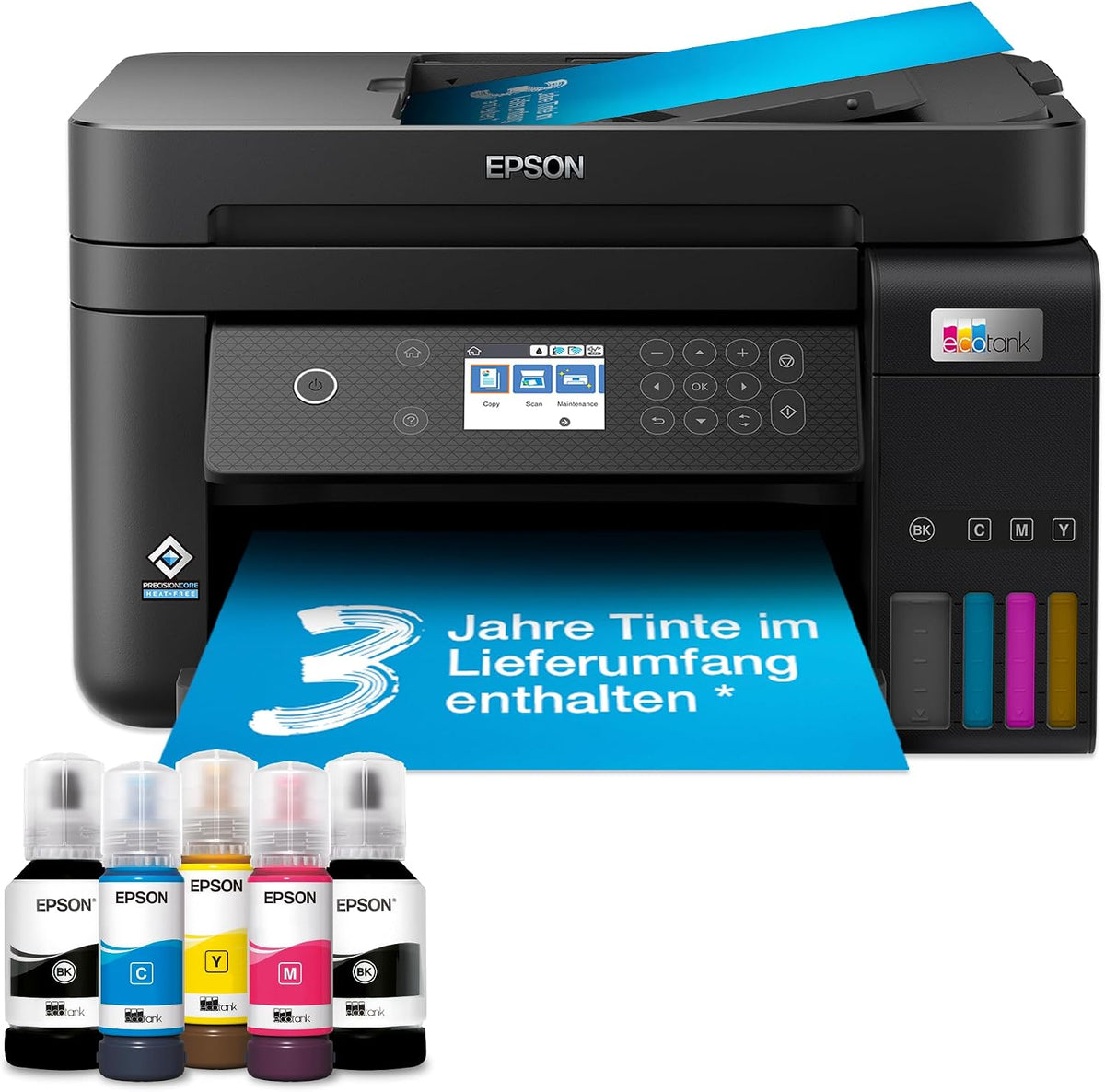 Epson Tintenstrahl, EcoTank ET-3850 A4-Multifunktions-Wi-Fi-Tintentankdrucker, mit einem im Lieferumfang enthaltenen Vorrat an Tinten bis zu 3 Jahren