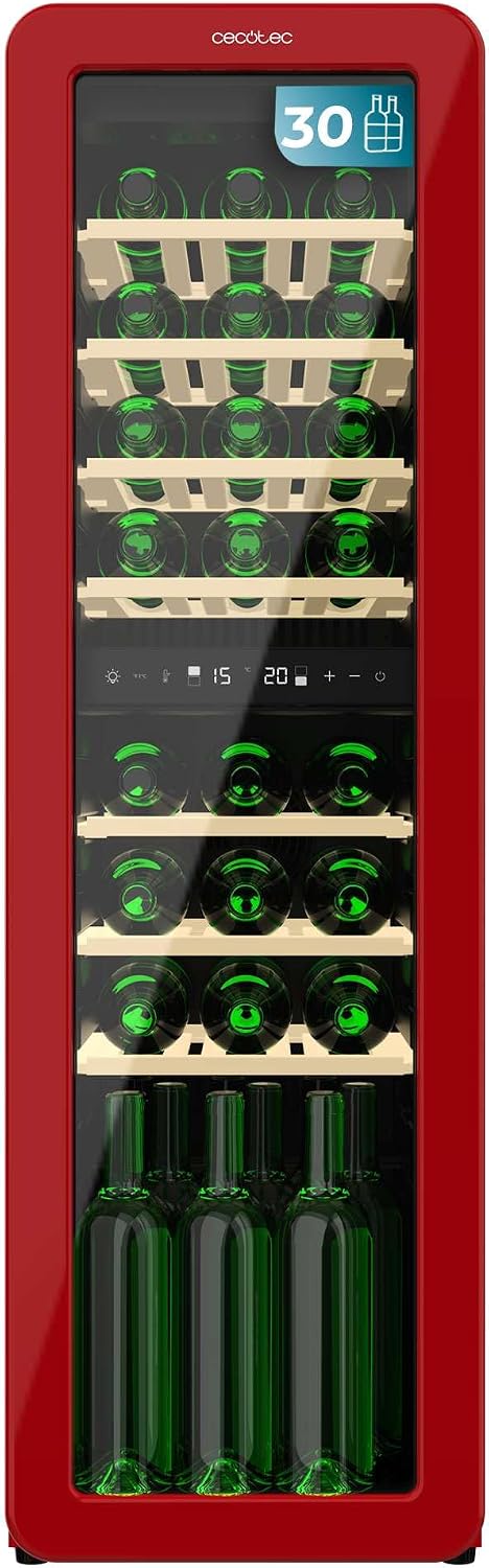 Weinkühlschrank, 30 Flaschen Retro Bolero Grandsommelier Origin Duo 30 Hit Red. Rot mit 2 Temperaturzonen (5-12ºC, 12-20ºC), LED-Steuerung, NoFrost