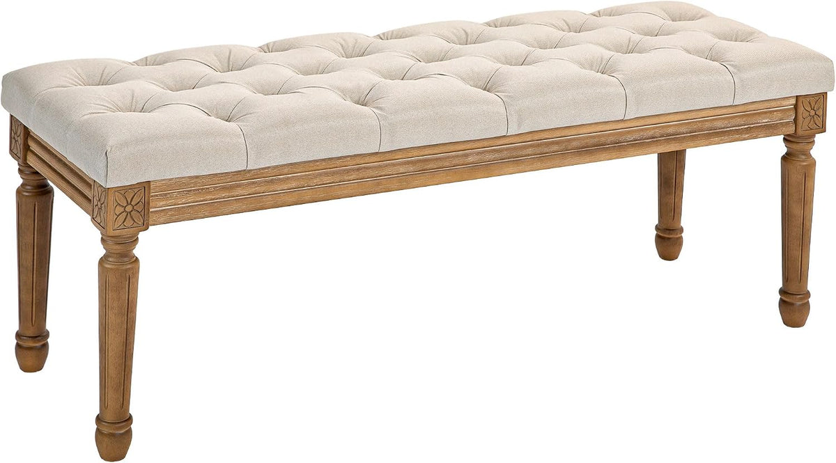 HOMCOM Sitzbänke & -truhen, Sitzbank Polsterbank mit Leinenoptik Flur 120 x 41 x 48 cm Creme