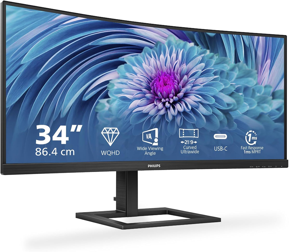 PHILIPS 346E2CUAE 34 WQHD USB-C - Zoll Curved Docking Monitor, (3440 × 1440, 75 Hz, HDMI, DisplayPort, USB-C) schwarz